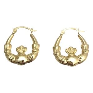 14K Yellow Gold Claddagh Hoop Earrings #21657